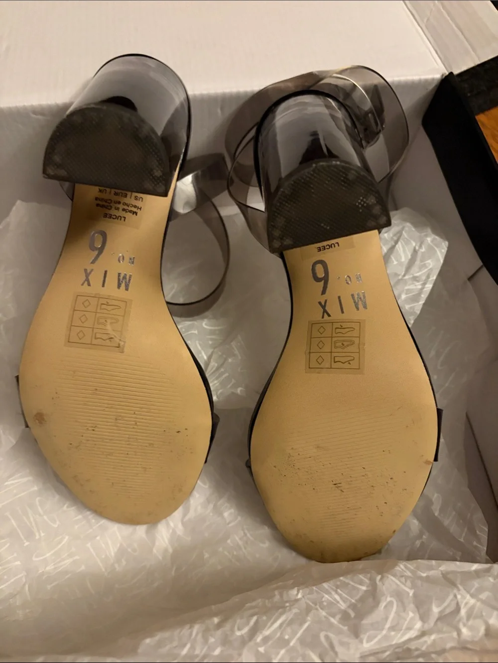ONLY WORN ONCE!!!- Mi Black Patent Block Heel Sandals with Clear Straps
